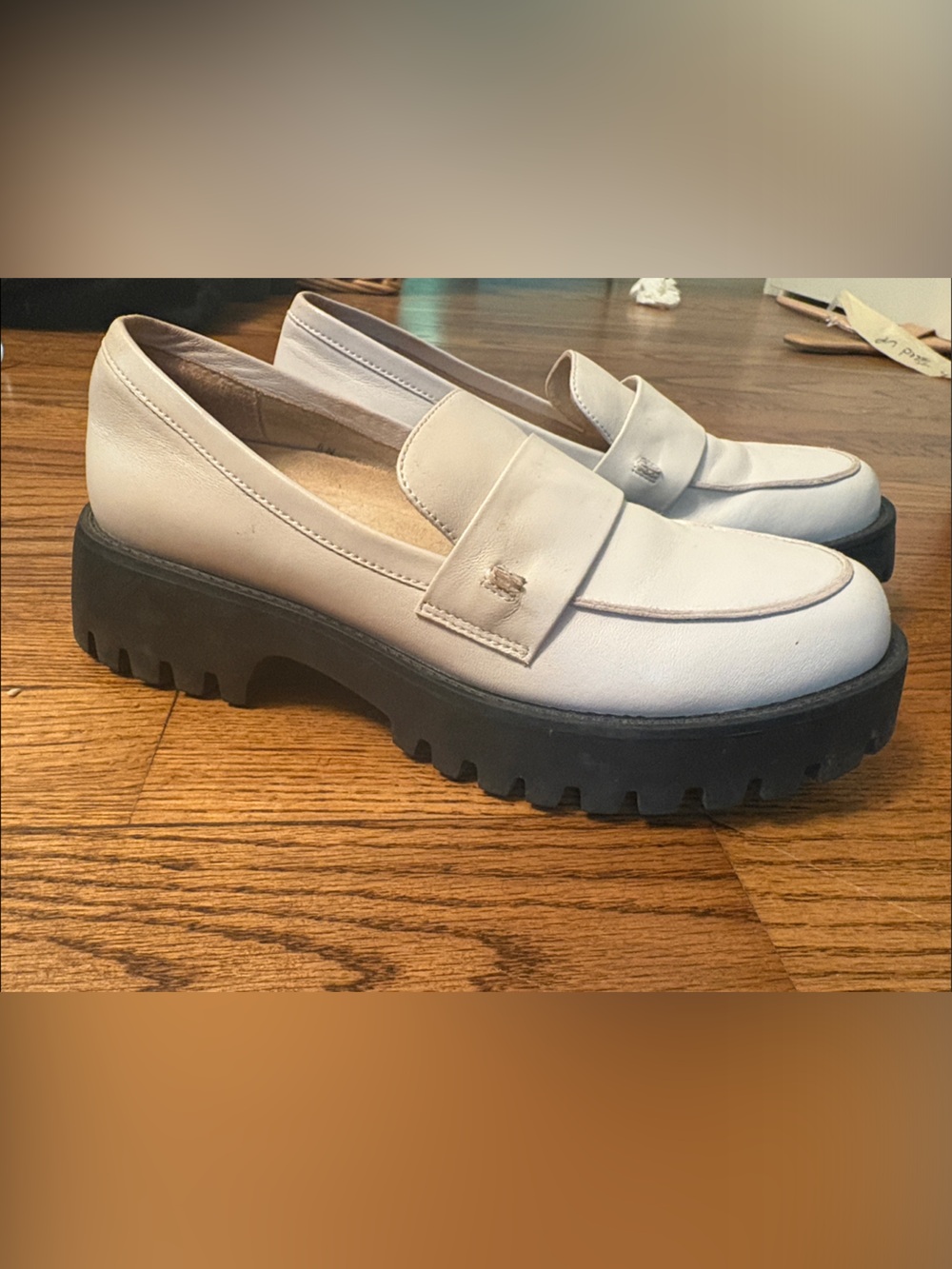 Women’s White Leather Lug Sole Loafers